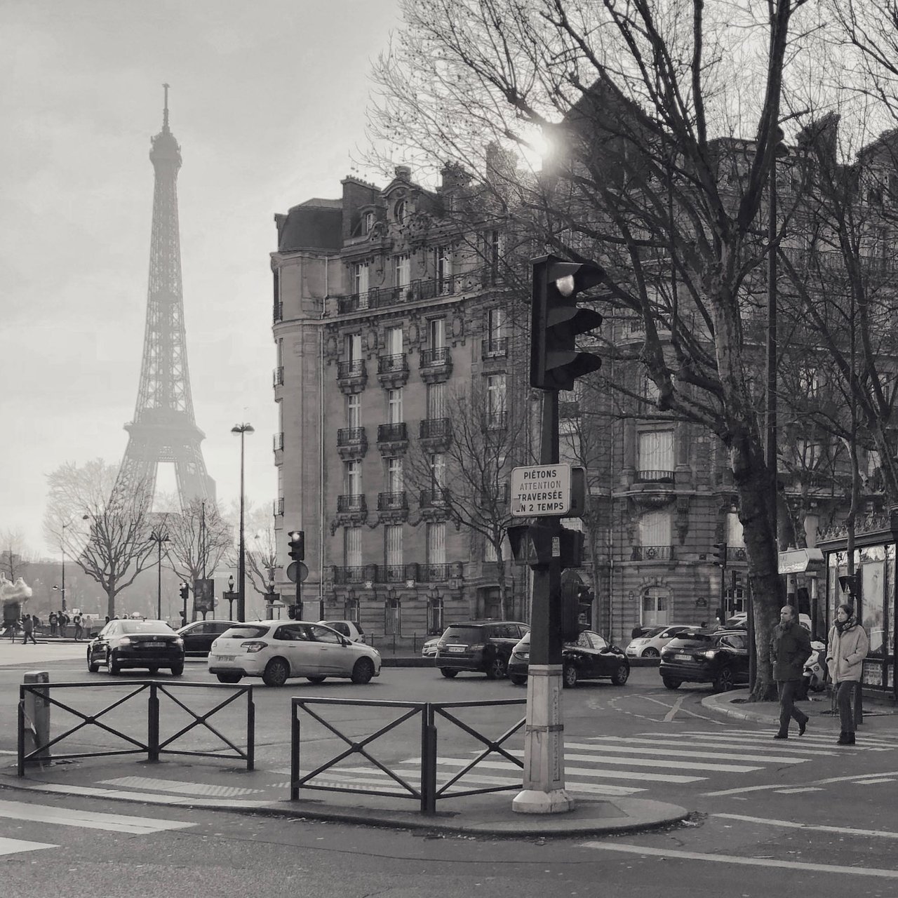 Eiffel Tower in winter haze