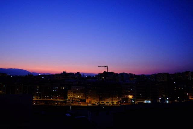 Málaga skyline at dusk, panorama